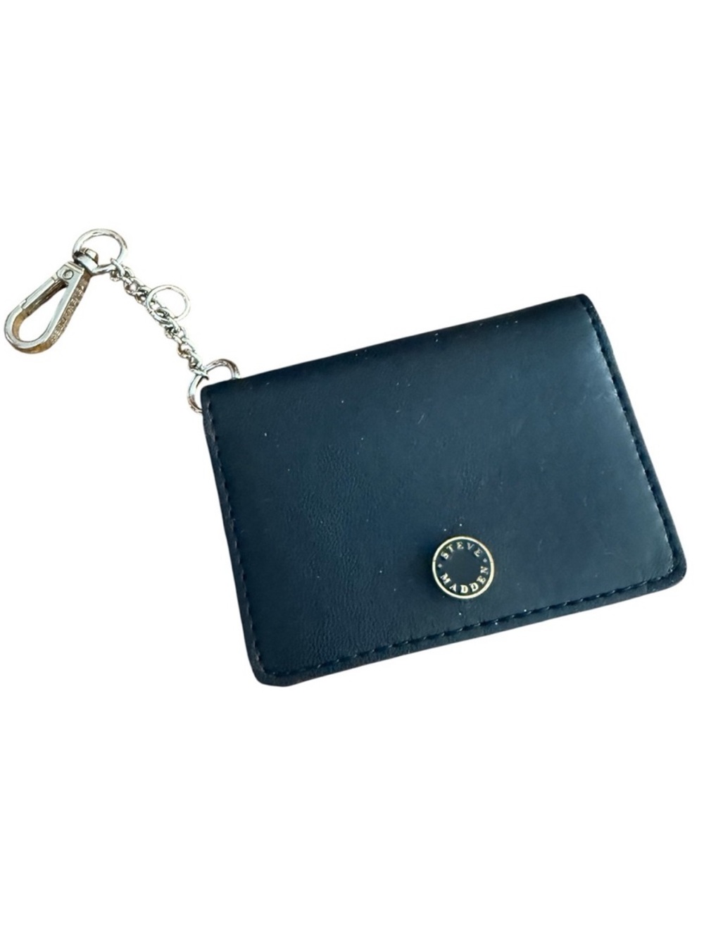 STEVE MADDEN Black Leather Card Holder Wallet Snap Closure Belt Clasp Keychain